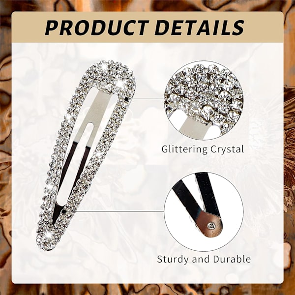8 stk. hårklemmer med rhinsten, vanddråbe krystal hårspænder, bling metal snap duckbill hårnåle, glitter hårnål, sort