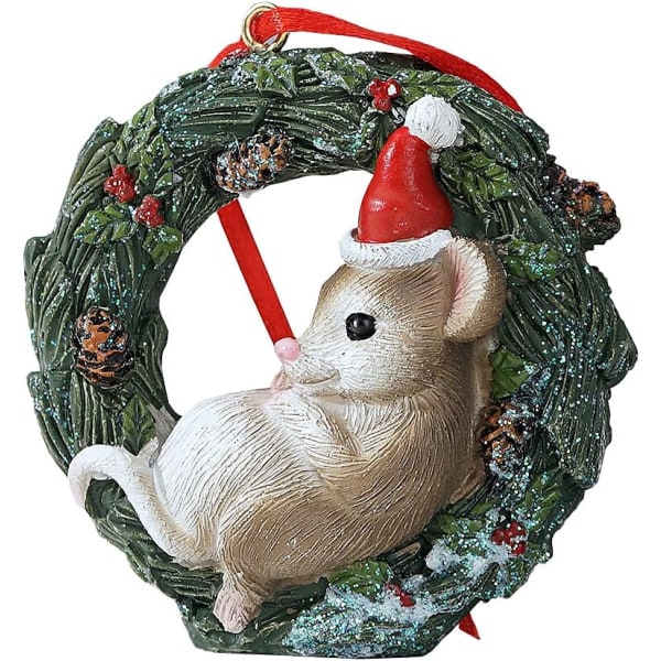 Jul Små djur Krans Swing Ornament Hängande dekor för Xmas Tree Hemmakontor Rumsdekoration med snöre (ny, mus)