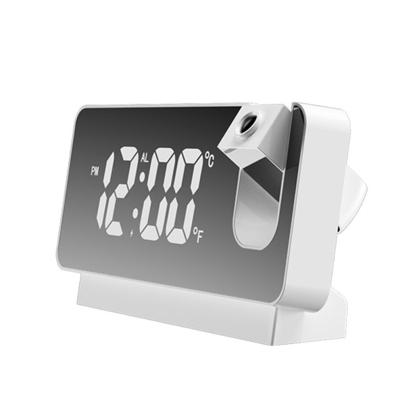 Projektionsväckarklocka för sovrum, digital väckarklockradio med dimmer och USB-laddningsportar, 180° roterbar projektor - Vit