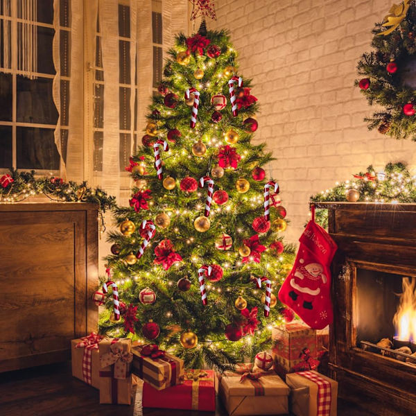 Julgran i plast, 12 st julgransdekorationer, julgranshängande godis, julgransdekorationer, godis för julgransfest
