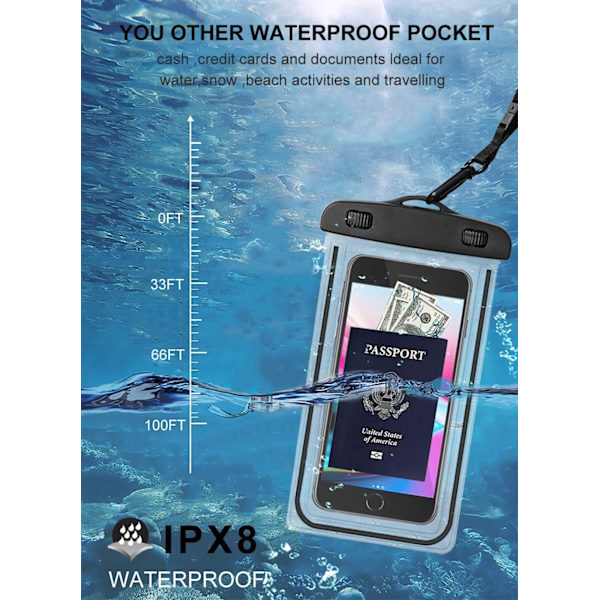 Universell vattentät telefonväska, 2-pack stor vattentät telefonväska för iPhone 12/12 Pro Max/11/11 Pro/Se/Xs Max/Xr Galaxy upp till 6,5\"