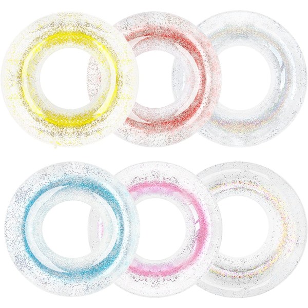 Innerslangar för pool vuxen, simring med konfetti glitter, sommar pool transparenta uppblåsbara slangar för vuxna barn (6PCS)
