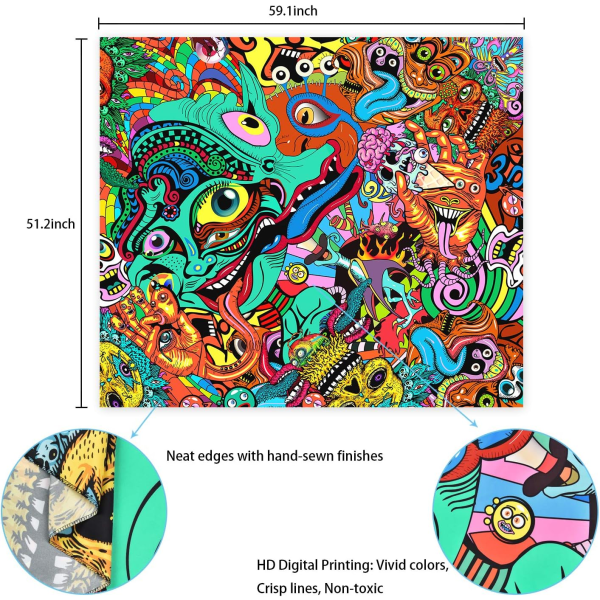 Psykedelisk arabesk gobeläng abstrakt hippie gobelänger fantasy trippy gobeläng fraktal färgglad monster