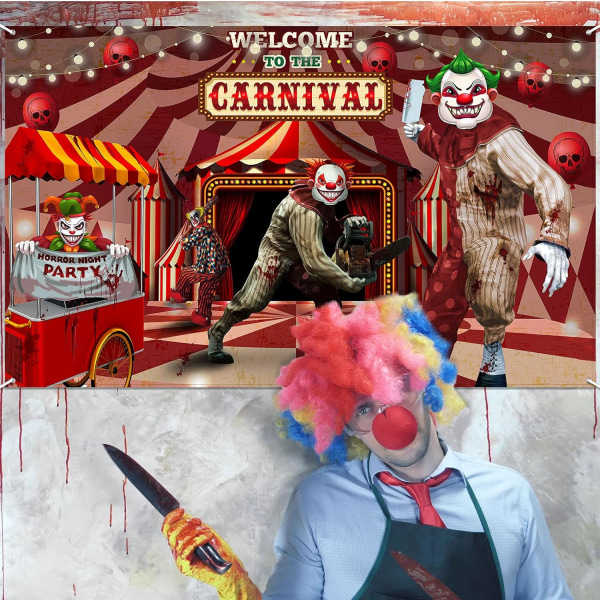 Bakgrundsbanner Halloween Dekoration Cirkus Tema Bakgrund Karneval Fest Dekoration Halloween Afton Clown Fotografi Rekvisita Fest Dekoration
