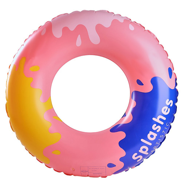 Uppblåsbar badring för barn, badring poolboj, retro randig PVC uppblåsbar boj poolboj Splash ink style (pink) Suitable for 5-9 years old