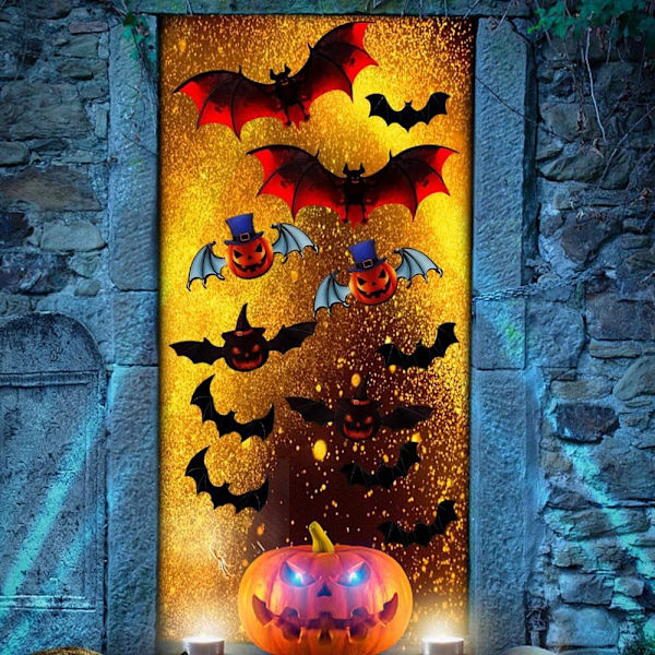 12 kpl Halloween-lepakkoseinäkoristetta 3D-stereoskooppiset lepakkotarrat Halloween-koristeet Uudelleenkäytettävät itseliimautuvat värikkäät lepakkotarrat