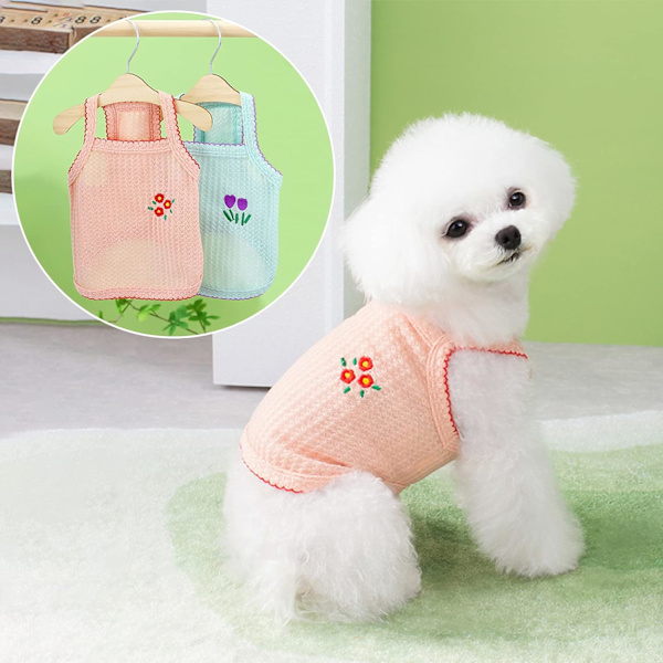 2 stk. kæledyrstøj sommerhunde kjole blomst broderi hvalp vest sød hund kat skjorte blød åndbar kæledyr outfit til små til mellemstore (X-Large)