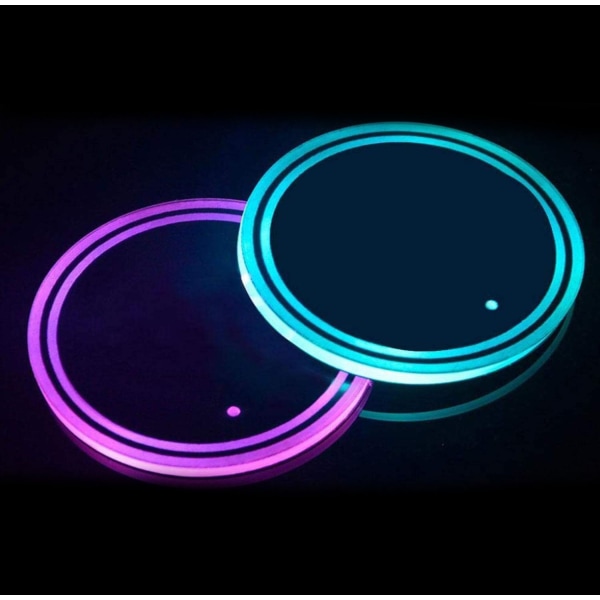 LED-underläggsljus, 2 vattentäta glasunderlägg 7-färgsbelysta glasunderlägg, interiörbelysning dekorativt omgivande ljus (3 lägen färgdisplay)