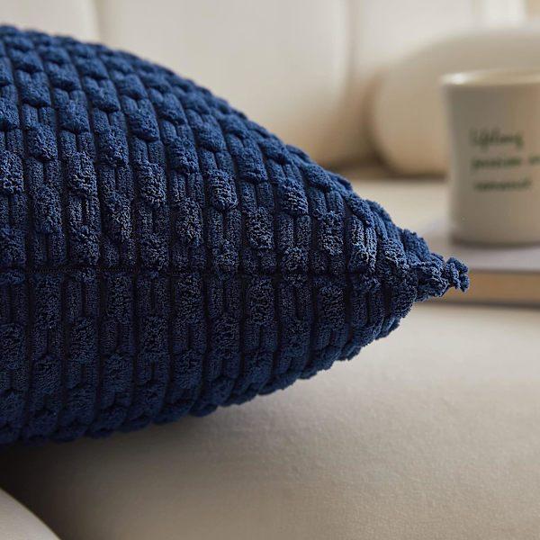 Kuddfodral Dekorativ Set med 2 Randig Kordflöjel Plysch Kuddfodral Kuddfodral för Soffa, 18x18 tum, Marinblå