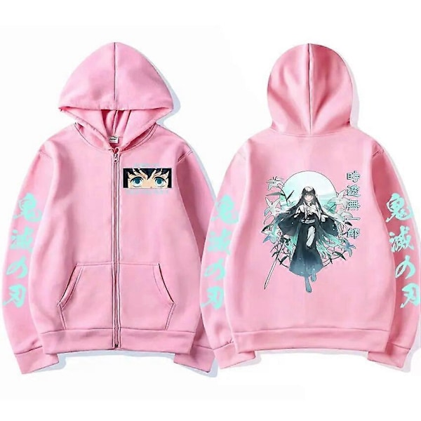 Demon Slayer Muichiro Tokito 2023 Dragkedje Hoodie Kawaii Kimetsu No Yaiba Zip Up Jacka Sweatshirts Herr Dam Pullover Streetwear pink XL
