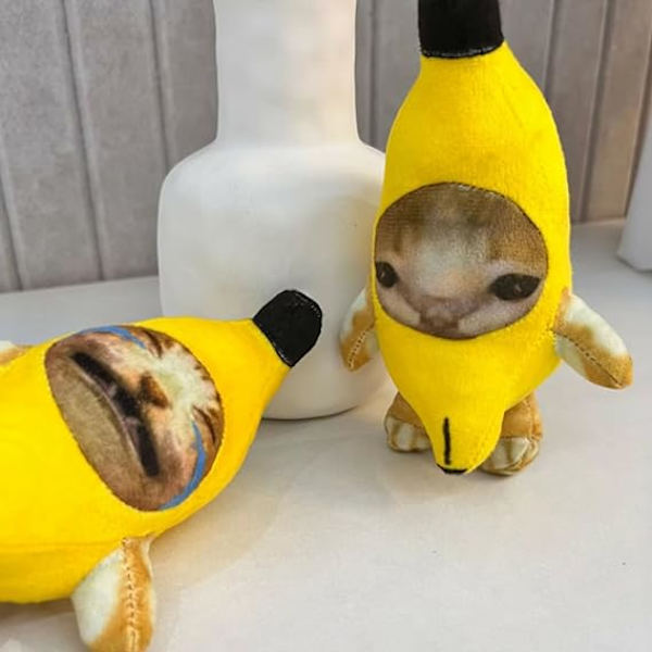 Grædende banan kat plys nøglering, sjov grædende trist kat plysdyr, lydfrembringende glad banan kat nøglering
