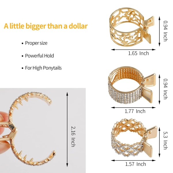 Hårklämmor Medium Hårklämmor, 1,4 tum Metall Små Hårklämmor för Hög Hästsvans, Hajhårklämmor för Tjockt Långt Hår (Guld, 3-pack)