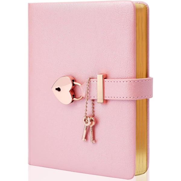 Dagbog for piger med lås og 2 nøgler, dagbog med lås til piger i alderen 8-12, hjerteformet låst journal til kvinder, guldkantede sider 5,3 x 7 tommer