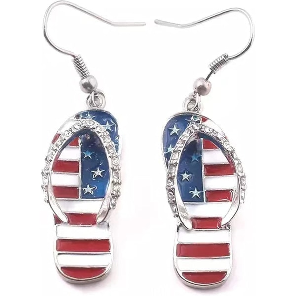 Heyone American USA Flag -korvakorut naisille tytöille isänmaallinen punainen valkoinen sininen varvastossandaali Cubic Zircon Dangle Drop korvakorut