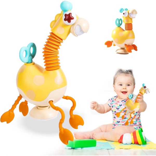 Sanselegetøj til småbørn,Monterssori teleskopisk sugekop Giraffegetøj,Træksnor aktivitetslegetøj i fødevarekvalitet med halspoprør