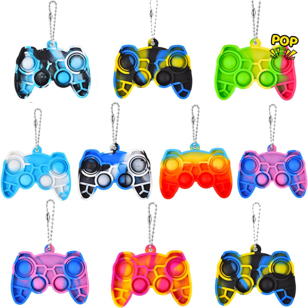 10-pack Mini Pop-nyckelkedja Fidget It Controller Leksaker Pack för pojkar, Pop Sensorisk Pop Leksak Fidget Nyckelkedja, Controller Forma Nyckelkedja