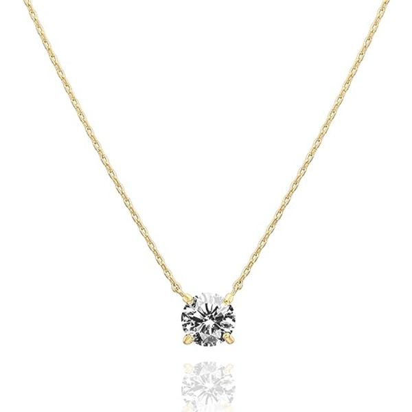 14K gullbelagt krystall solitaire 1,5 karat (7,3 mm) CZ delikat choker halskjede | Gullhalskjeder for kvinner