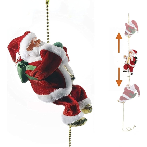 9" elektrisk jultomte klätterrepstege med sjungande musik, animerad plysch hängande juldocka figurin prydnad för julfest (2 förpackningar)