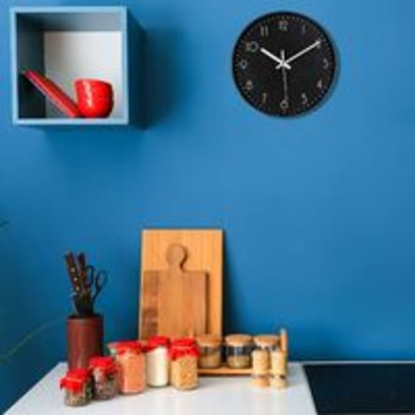 Svart väggklocka, 12'' modern minimalistisk tyst klocka, batteridriven, icke-tickande kvartsrörelse, lätt att watch