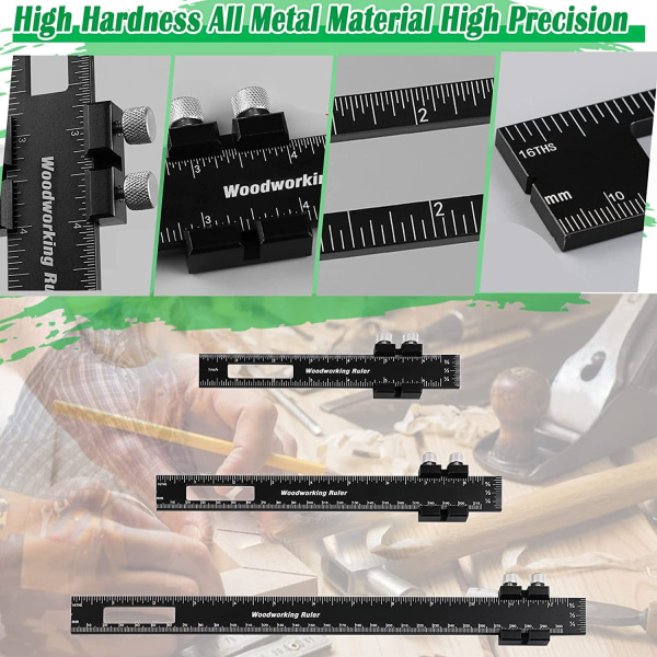 Träsnickare linjal precision ficklinjal - 8 tum metallskjutstopp märkning linjal metrisk tum mätning träbearbetning skribent linjaler mått