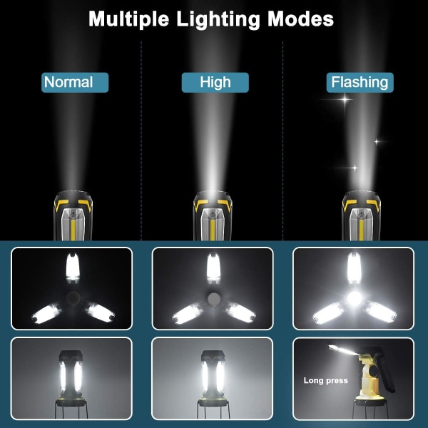 Bærbar LED 6-mode super lys USB 1000 LM foldbar til vandreture, camping, fiskeri, nødsituation og fejl