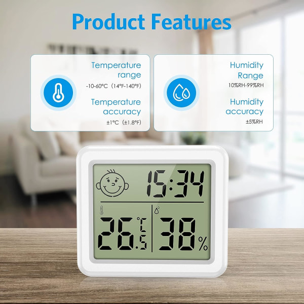 Oppgradert innendørs termometer hygrometer, digitalt romtemperatur hygrometer, mini temperaturmåler fuktighetsmåler for hjemmet