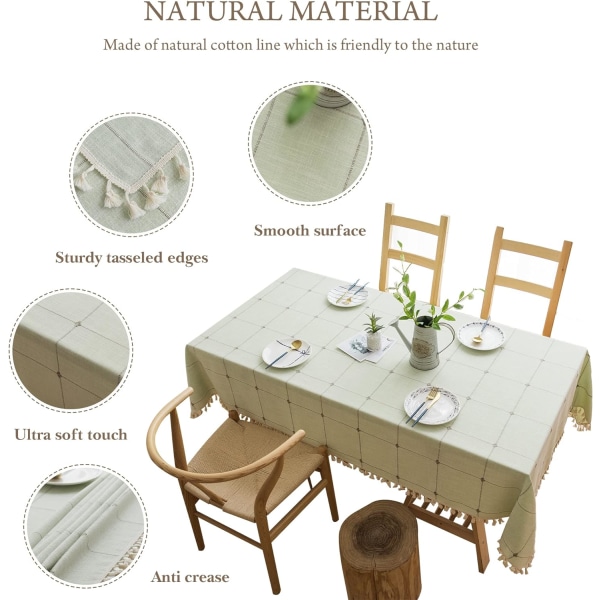 Dug Tungt bomuldslinned Støvtæt borddæksel til festborddæksel Køkken spisestue (lysegrøn, firkantet, 55 x 55 tommer)