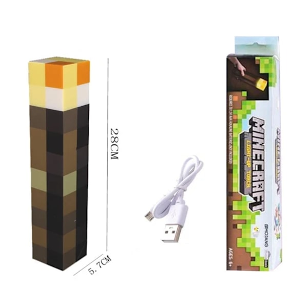 Minecraft Brunsten Fackla - 11 tum LED nattlampa - USB C
