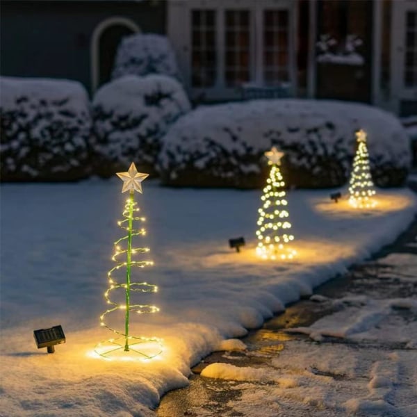 Konstgjord soljulgran, solutomhusjulgransdekoration, utomhussolar trädgårdsbelysning, juldekoration LED-ljusträd (varm vit)