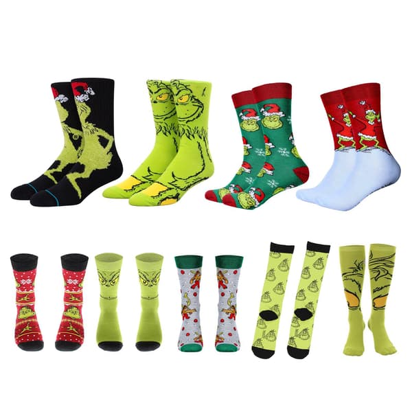Par Grinch julestrømper i bomullsdesign 3 mønster 3 one size fits all pattern 3