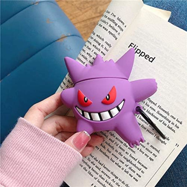 Sött tecknat karaktär Airpod-fodral, fallskyddande mjukt silikon Airpod 1/2-fodral, roligt Kawaii modetecknat 3D-fodral för AirPod 1/2. (Ghost Purple)
