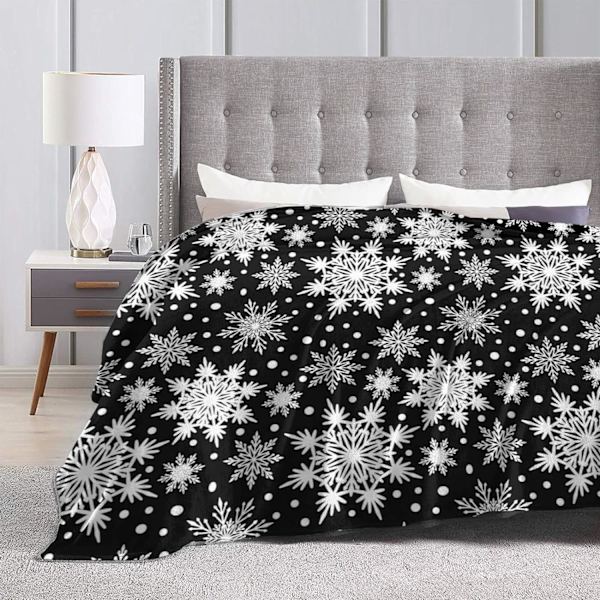 Vinter Snöflinga Svart Överkast Filt Super Mjuk Varm Fyra Säsonger Jul Dekoration Ullfilt För Säng Stol Bil Soffa Sovrum 152.4 cm X 127.7 cm