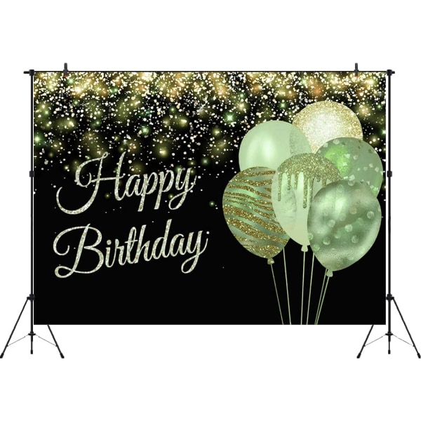 7x5ft Green Happy Birthday Backdrop Glitter Balloons Gold Sparkle Sequins Dots Sweet 16th Girls Women Photography Background Adult