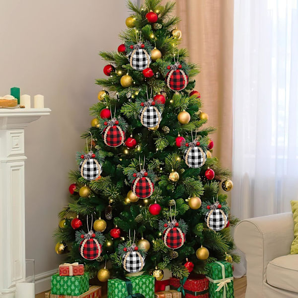 6 stk. Julekugler i Buffalo Plaid