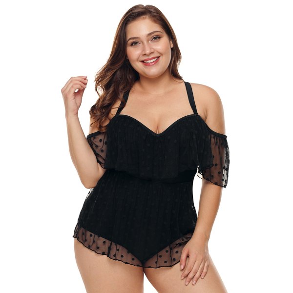 Kvinners Plus Size Ensfarget Svart Badedrakt Plus Size Badetøy, Varm Kilde Med Mage Kropp Svømmedrakt Kvinner