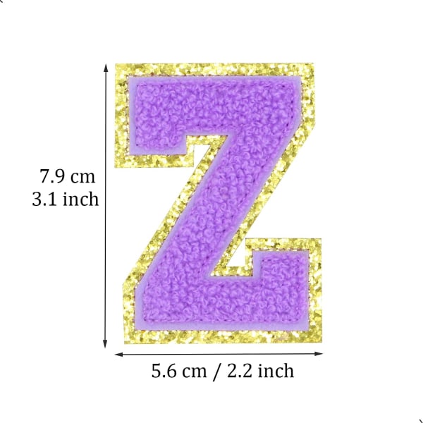 Engelska bokstaven Z strykjärnsapplikationer lappar alfabet sömnadsapplikationer klädmärken, med guldglitterkant, självhäftande baksida (lila Z) ZLila