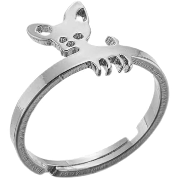 Stainless Steel Open Adjustable Chihuahua Dog Finger Ring for Women Girls