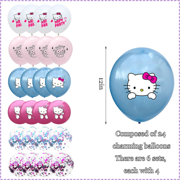 24 stk. tegneseriekattballonger 12 tommer fortryllende temaballonger for barnebursdager, spesielle festdekorasjoner