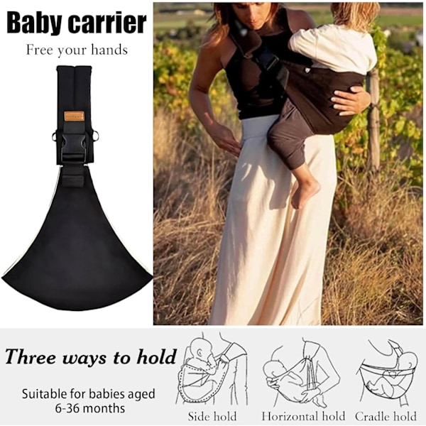 Babybærere, justerbare nyfødtbærere, hoftebærere, sidebærere, op til 15 kg Monochrome black