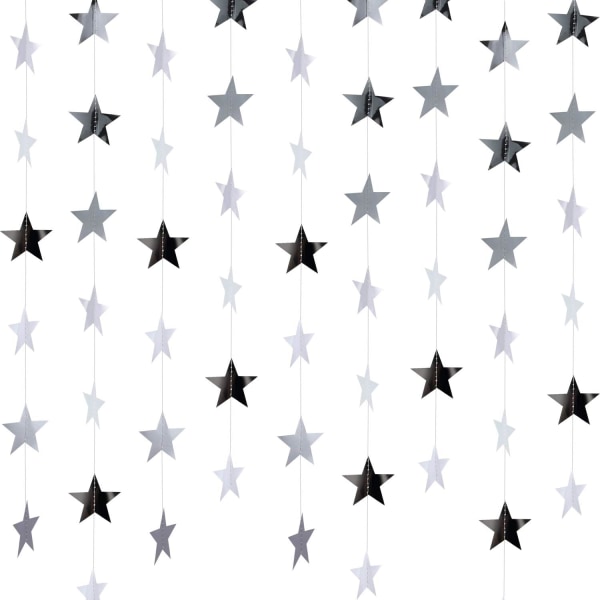 Glitter Star Garland Banner Decoration, 130 Feet Bright Gold Star Hängande Bunting Banner Backdrop (Silver)