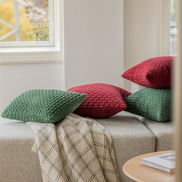 Pudebetræk 12x20 tommer bløde stribede dekorative pudebetræk med skjult lynlås til sofa seng, 2 stk., mørkegrøn
