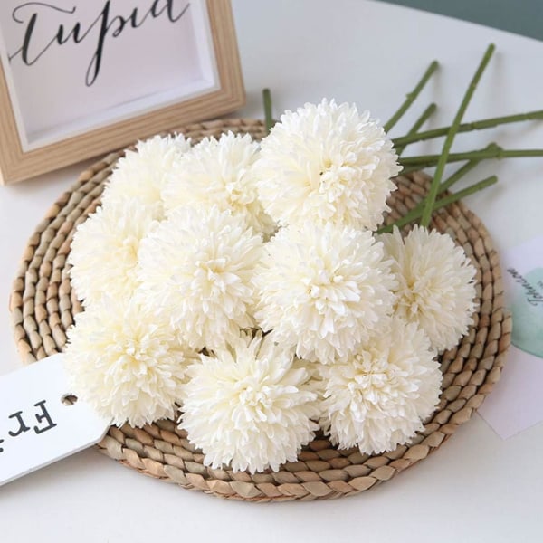Kunstige blomster Chrysanthemum Ball Blomsterbukett 10stk Gave til viktige personer Gloriøs moral for hjemmekontor Kaffe Melkehvit