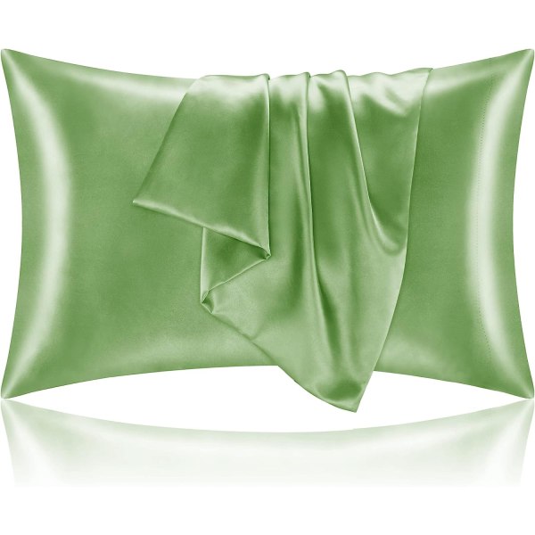 Satin Pillowcase for Hair and Skin, King Pillow Cases Set of 2 Pack, Super Soft Silky Sage Green Pillow Case with Envelope Closure (20x26 Inches)