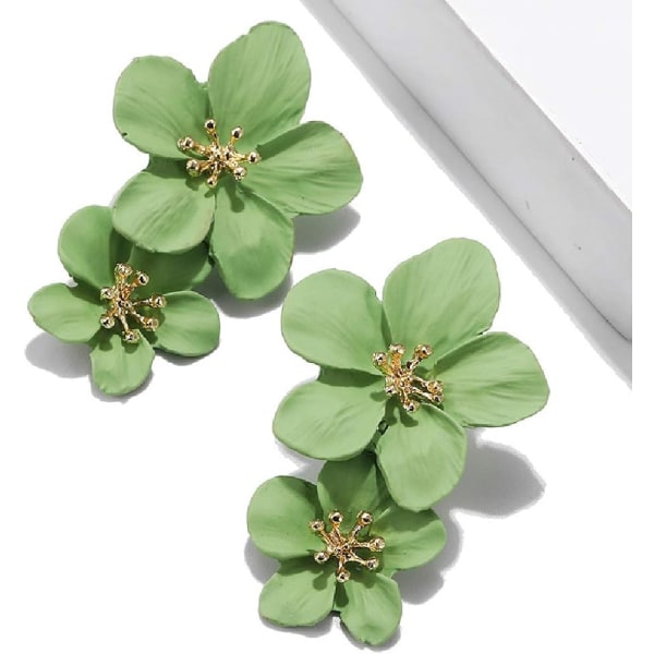 2 par Chic Boho Flowers Double Metal Örhängen Set, Petal Flower Statement Stud örhängen med guld blomknopp för kvinnor Syster Mamma Älskare och vänner