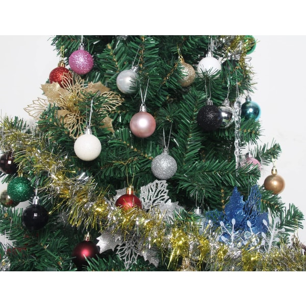 Julkula splittringssäker julgransdekorationsboll jul 1,6" (4cm) 36-delad set （ svart julkula juldekorationer