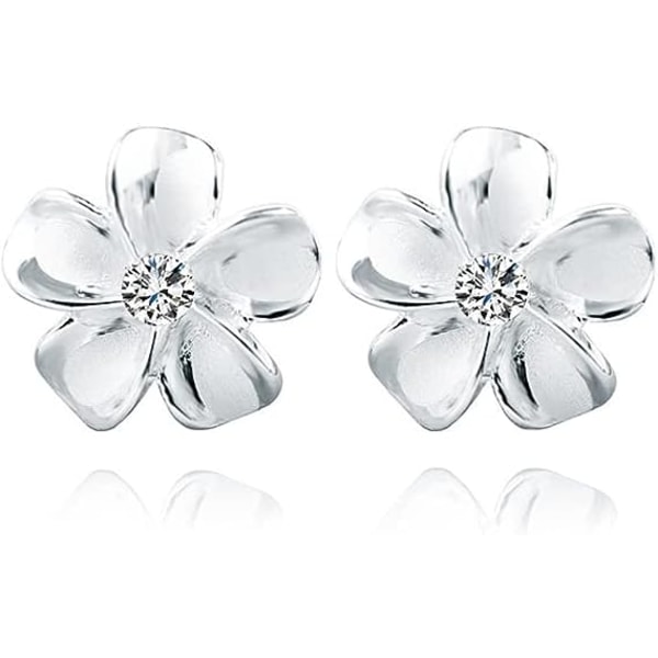 925 Sterling Silver Plum Flower örhängen för kvinnor Flickor Crystal Flower örhängen