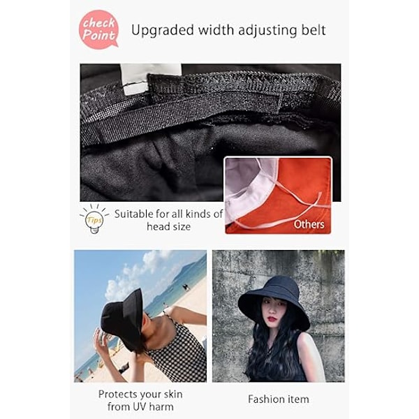 Bredskygget Bucket Hat - UPF50+ Beskyttelse Rejse Strand Solhat med Semi-Stiv Justerbar Foldbar Skygge