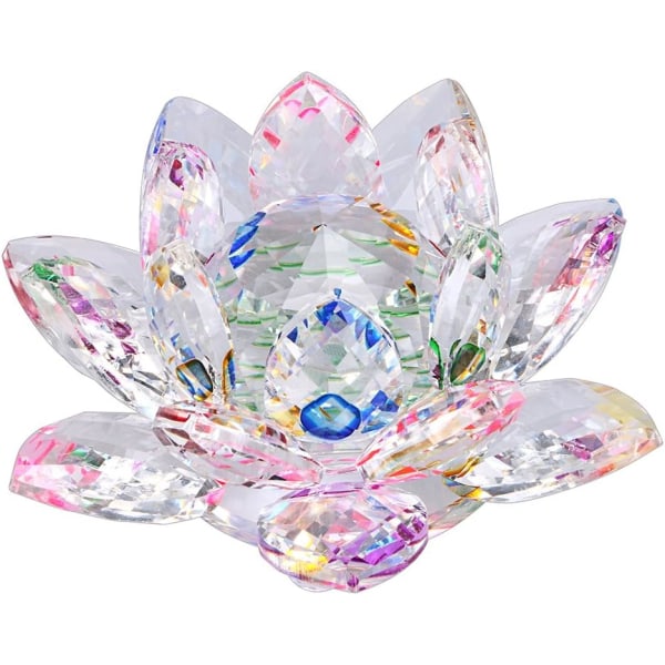 Sparkle Crystal Lotus Flower Hue Heflection Feng Shui -kodinsisustus lahjarasialla (3 tuumaa / 80 mm)