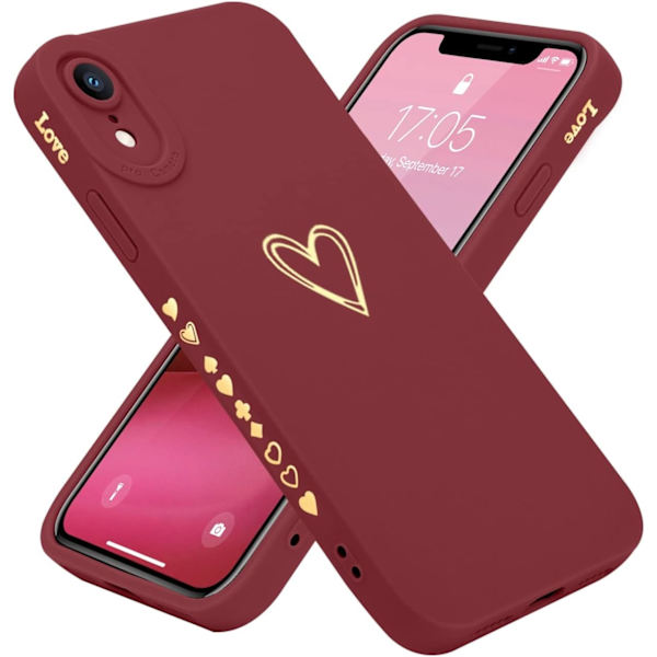 iPhone Xr Skal 6.1\" för Kvinnor & Flickor, Lyxig Kärlek Hjärta, Mjuk Anti-Scratch Kameraskydd, Silikon Stötsäker Skydd - Bourgogne
