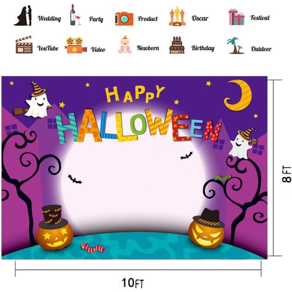 5x3ft Halloween Baggrund Tegneserie Halloween Foto Baggrund Græskar Måne Fotografi Baggrund Glad Halloween Fest Dekoration Kage Bord Banner